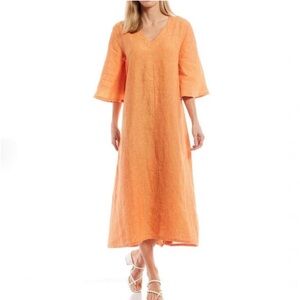 Like-new Bryn Walker 100% Linen Dress w V-Neck Bell Sleeve Orange